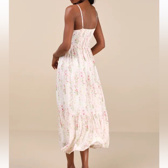 Lulus Sandi Ivory Multi Floral Tie-Front Midi Dress New with tags size Medium - Picture 2 of 11